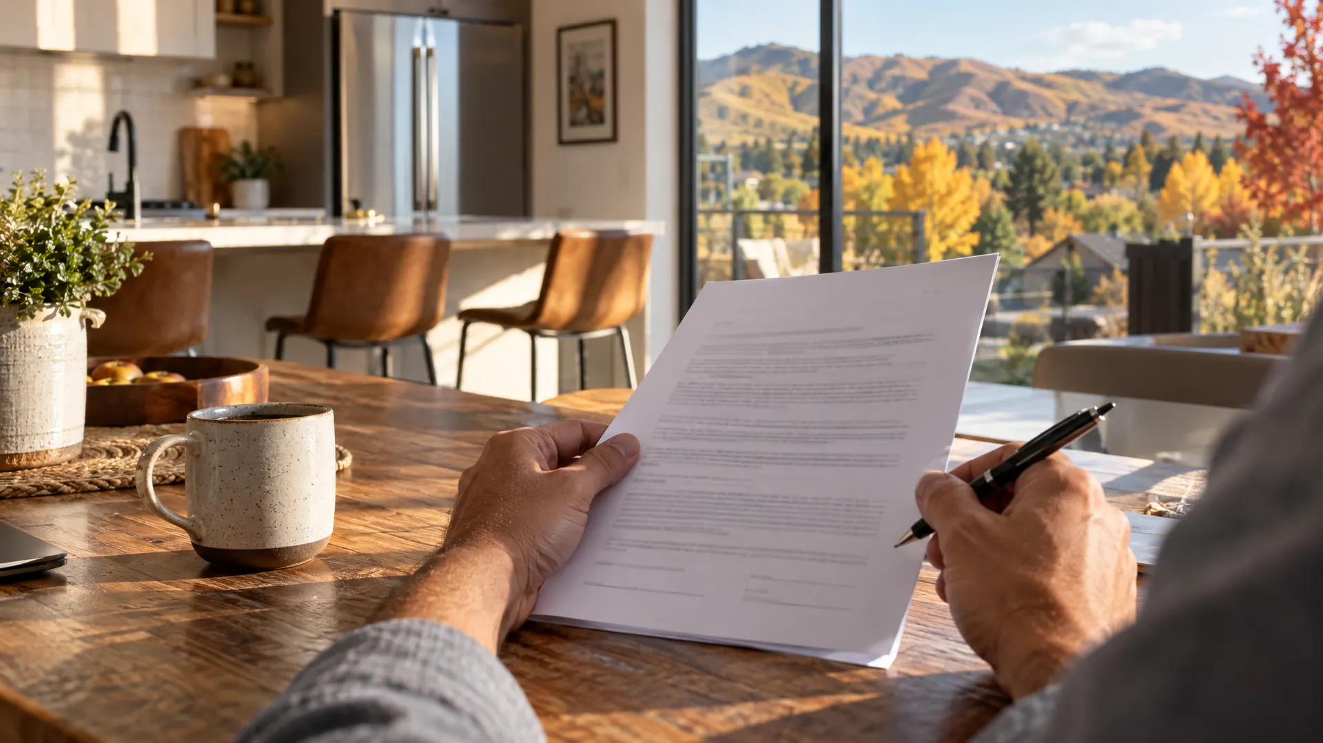 Boise homeowner reviewing a pest control contract at a kitchen table