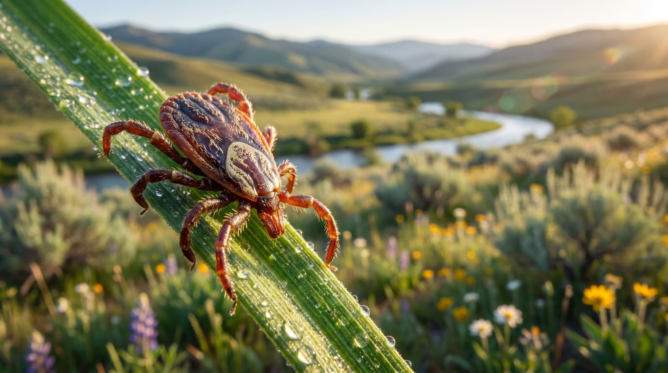 Pest control technician treating a Boise backyard perimeter for ticks in spring