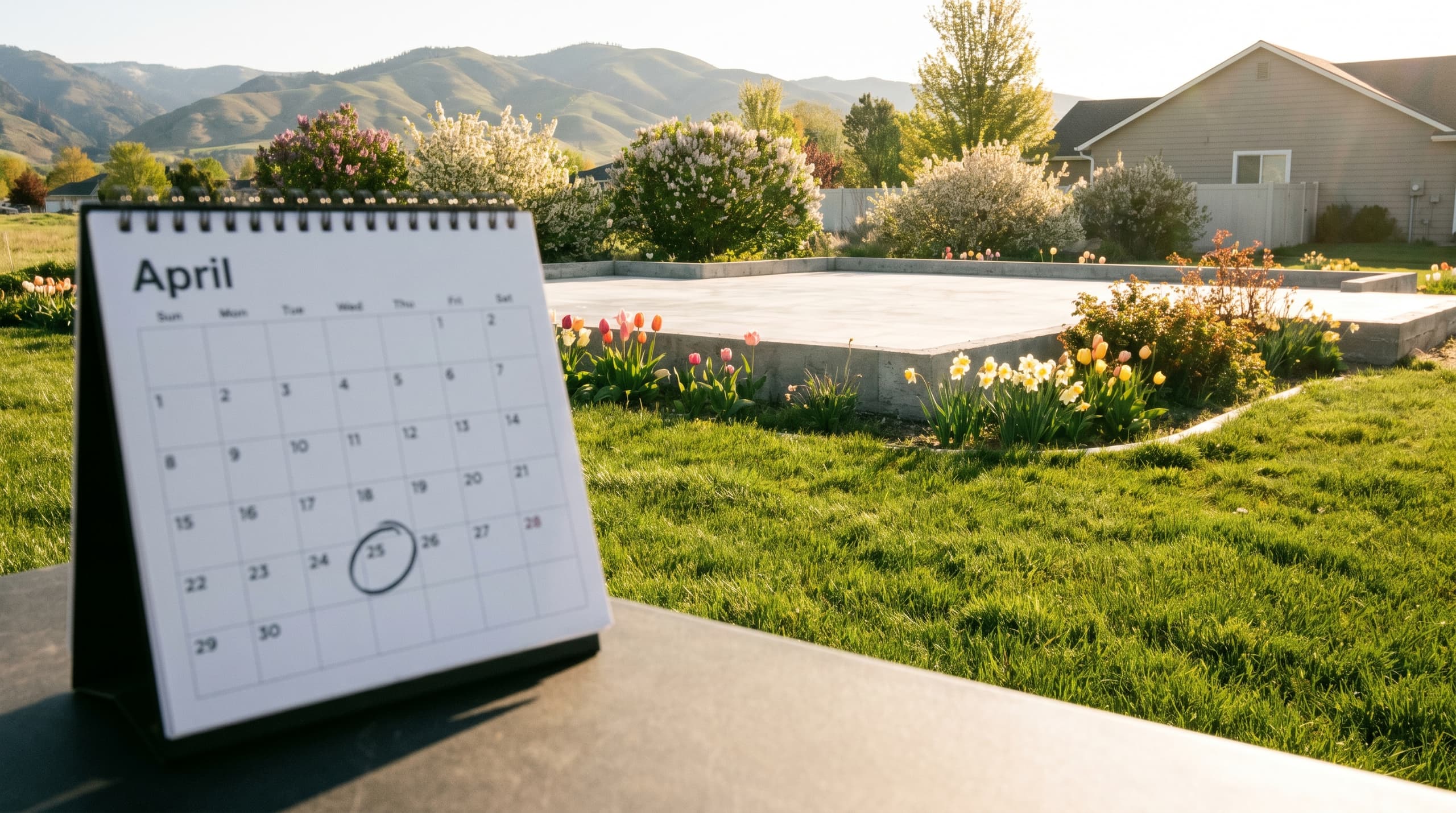 Boise home with spring landscaping and clear foundation perimeter, showing ideal late April timing for pest control treatment