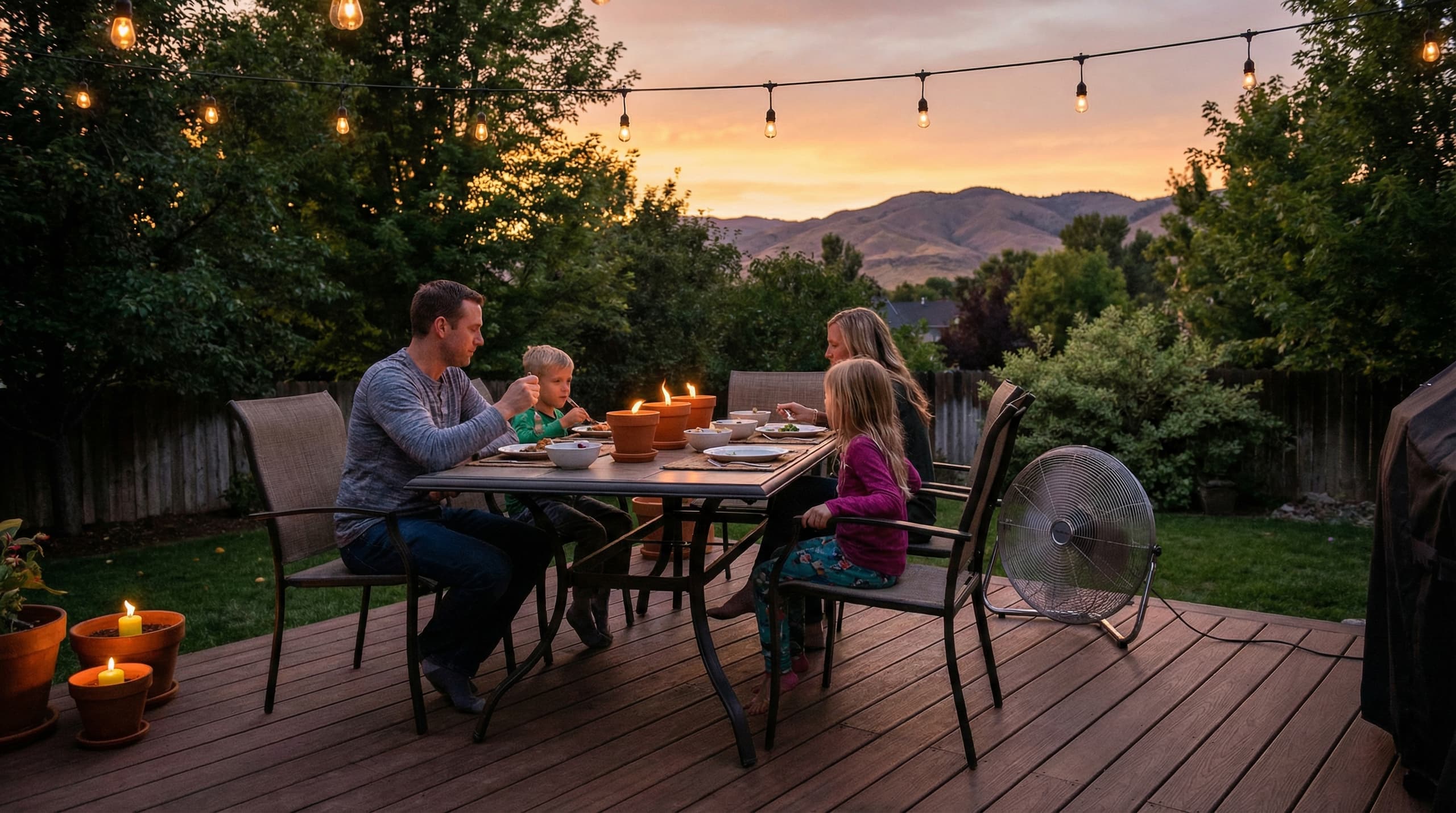 Boise backyard at sunset - mosquito season protection guide