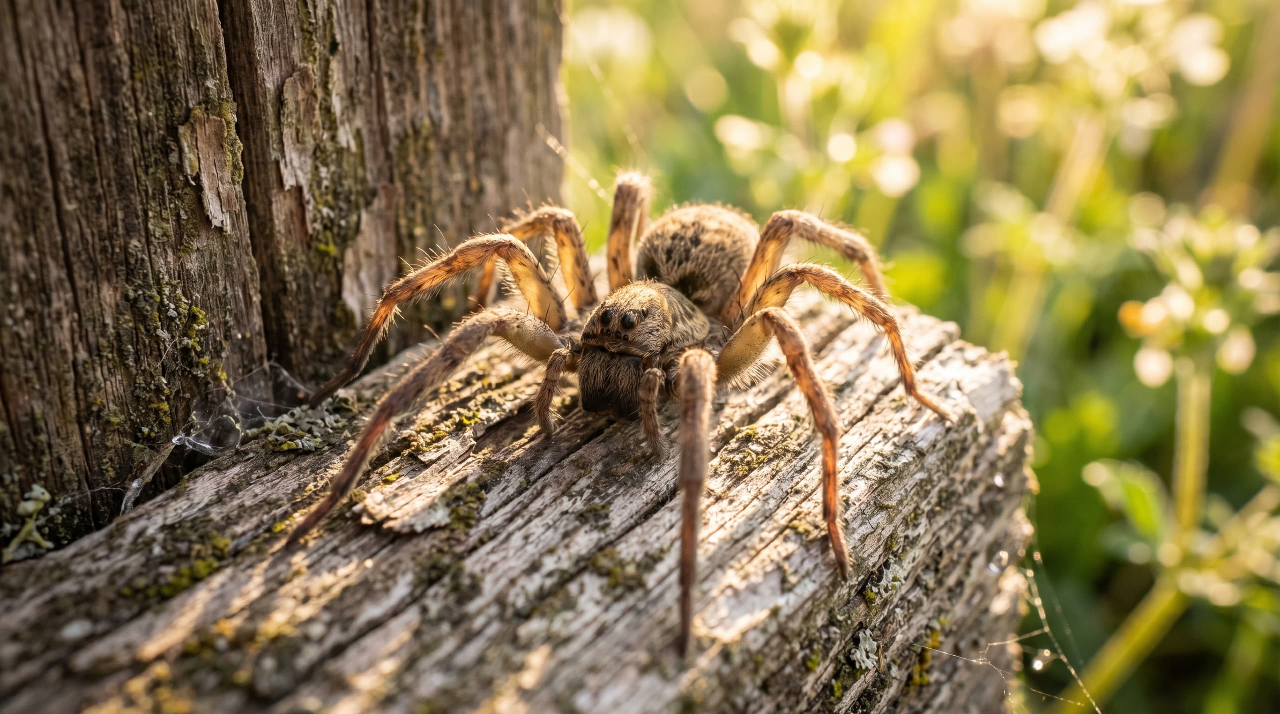 Close-up of a hobo spider on a wooden surface in a Boise Idaho home