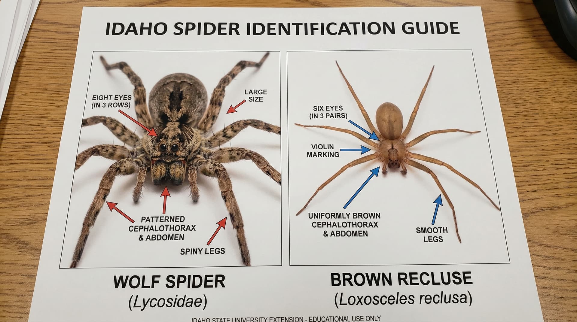 Wolf spider identification - commonly confused with brown recluse in Idaho