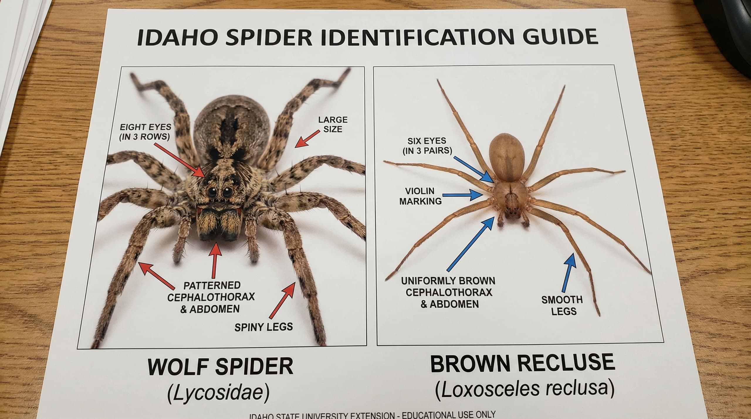 Wolf spider identification - commonly confused with brown recluse in Idaho