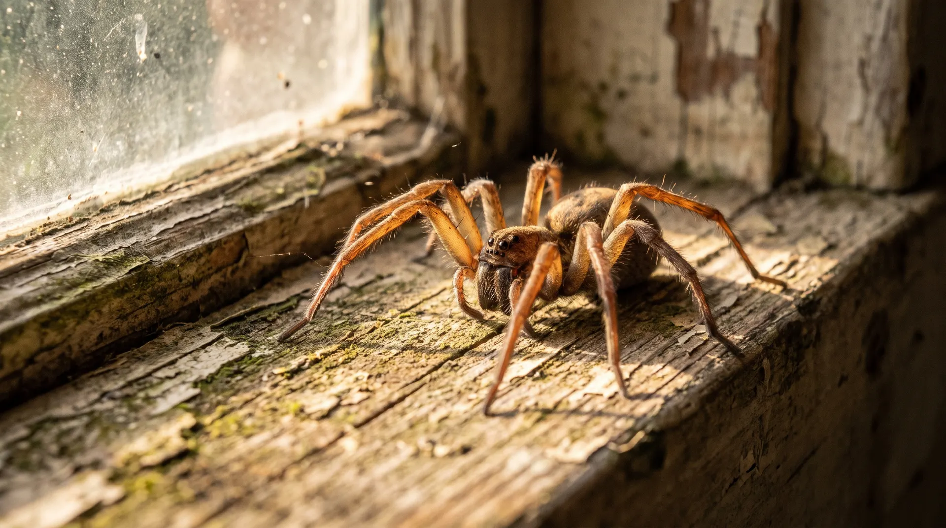 Brown spider close-up on a wooden surface, commonly mistaken for a brown recluse in a Boise Idaho home