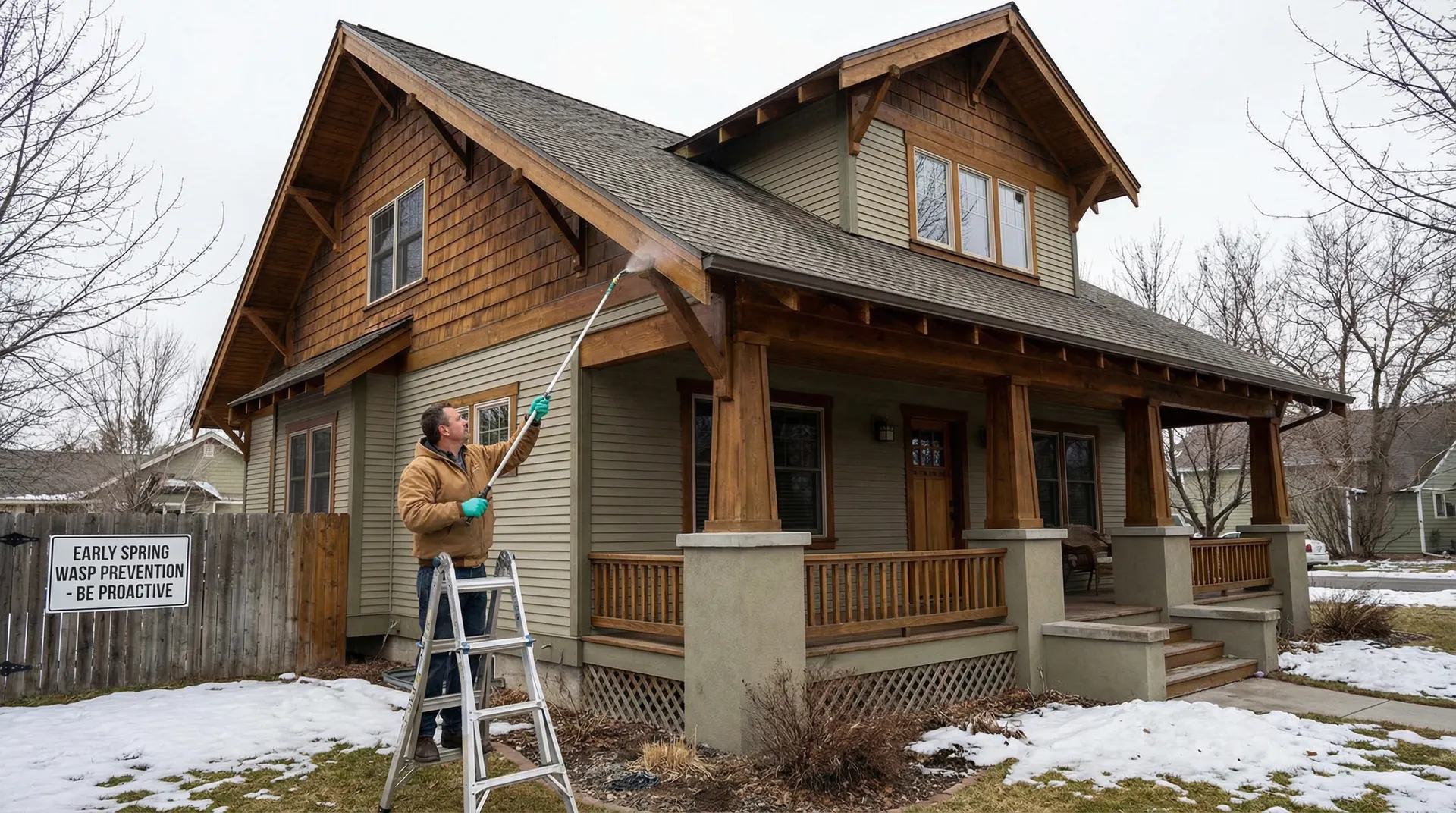 Home eaves being inspected for wasp nests - prevention tips