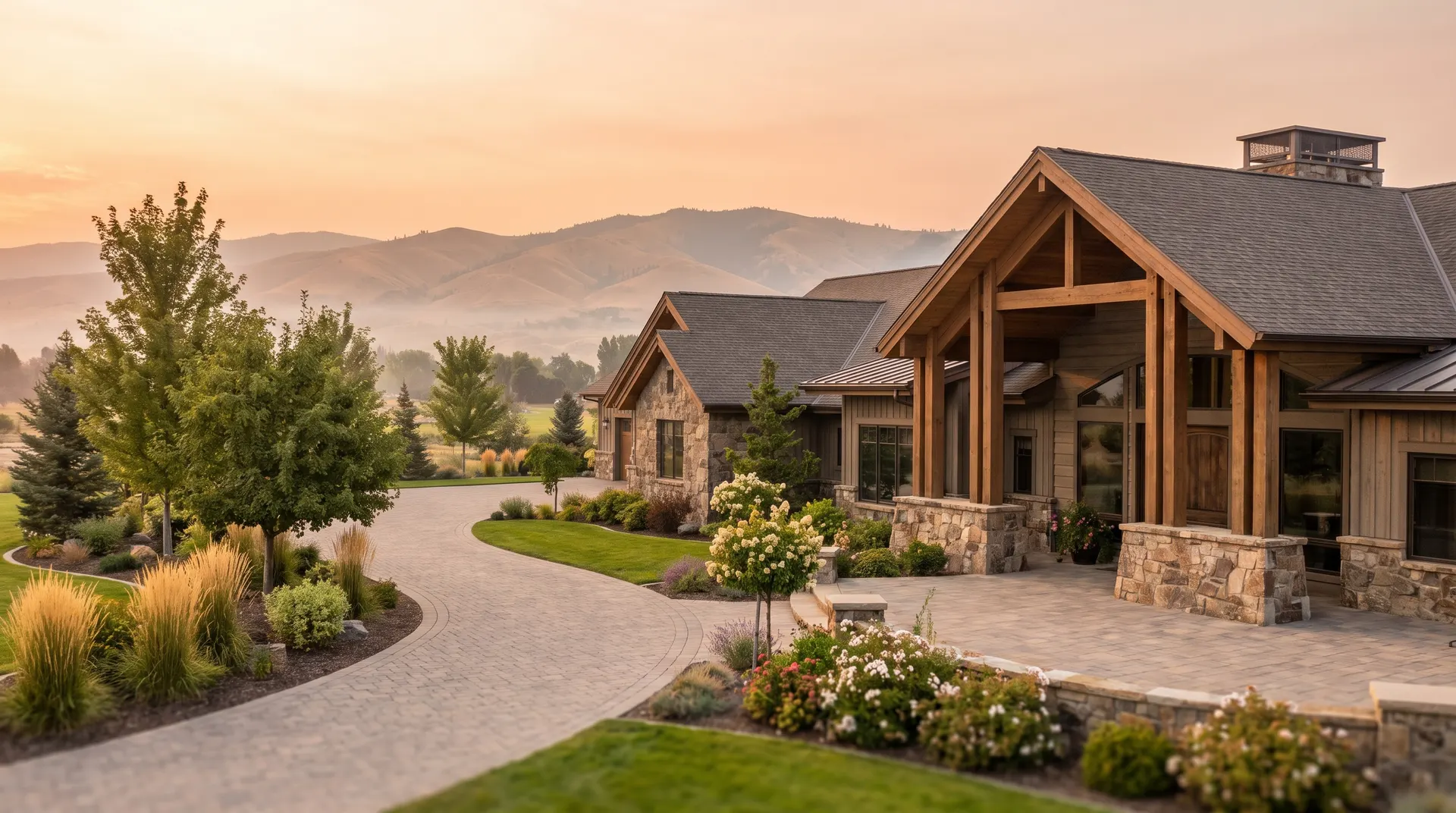 Modern Eagle Idaho home on a large lot with the Boise foothills behind, ready for Green Guard pest control treatment