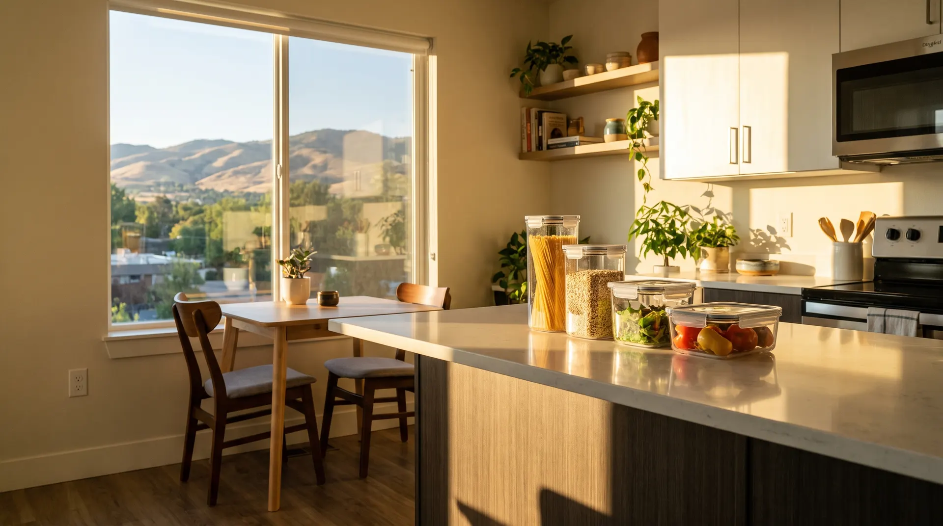 Pest control for renters in Boise, Idaho: apartment kitchen with a renter checking for pests