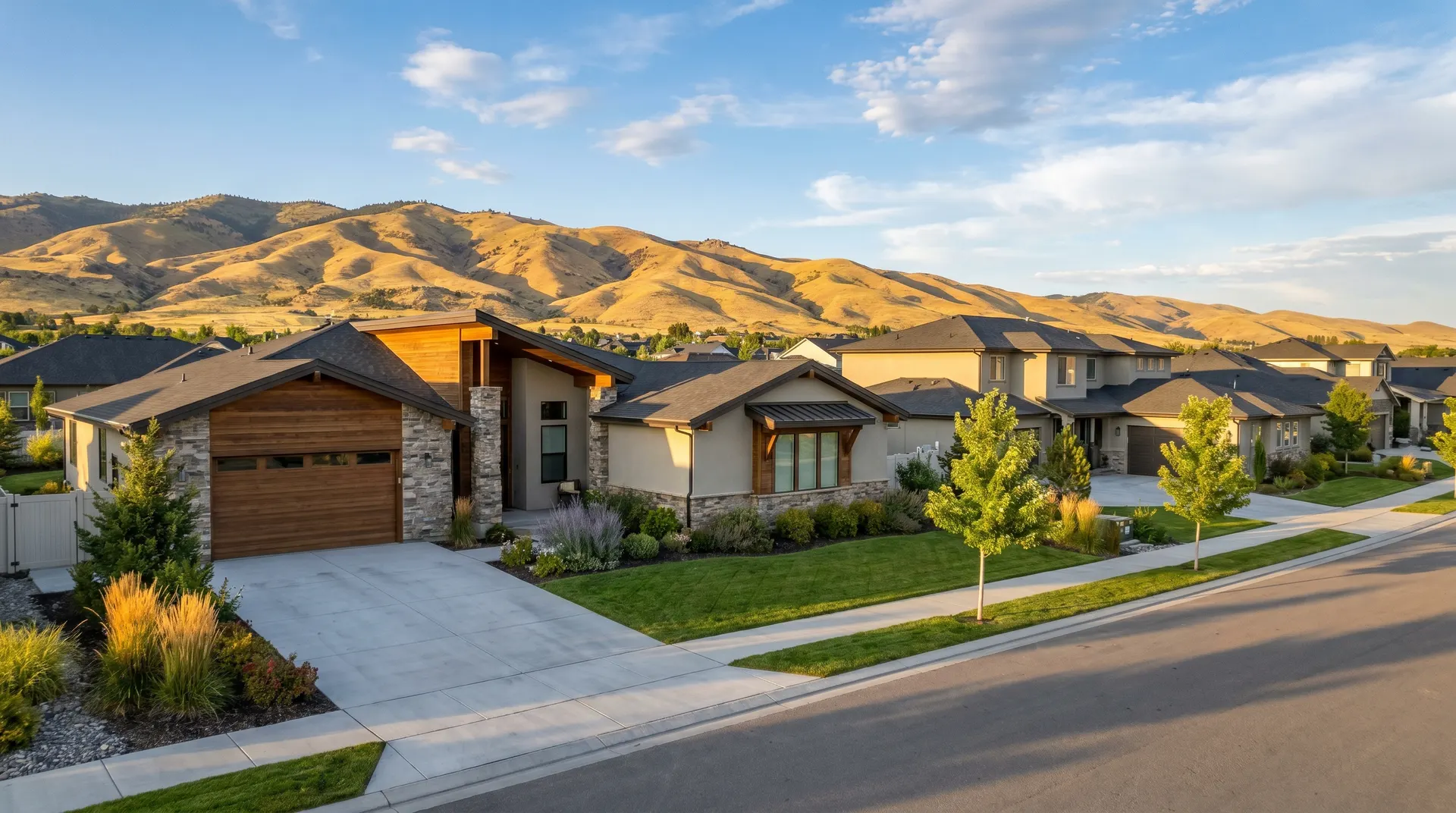 Meridian Idaho residential street near The Village ready for Green Guard pest control treatment