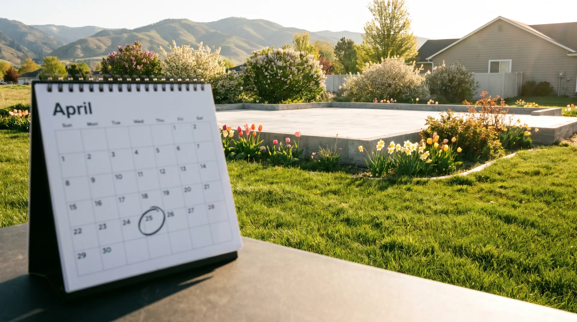 Boise home with spring landscaping and clear foundation perimeter, showing ideal late April timing for pest control treatment
