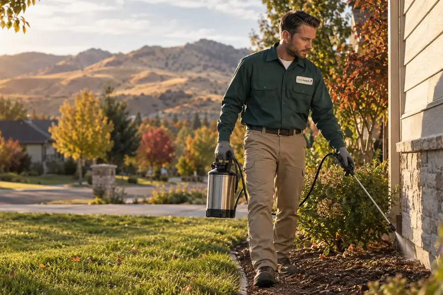 A Green Guard technician treats the perimeter of a Treasure Valley home