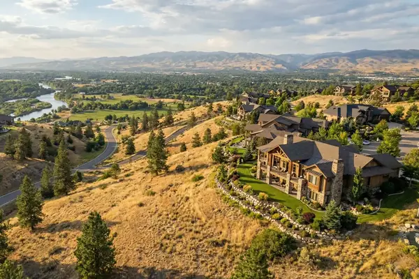 Eagle Hills homes on the foothills above the Boise River valley at golden hour