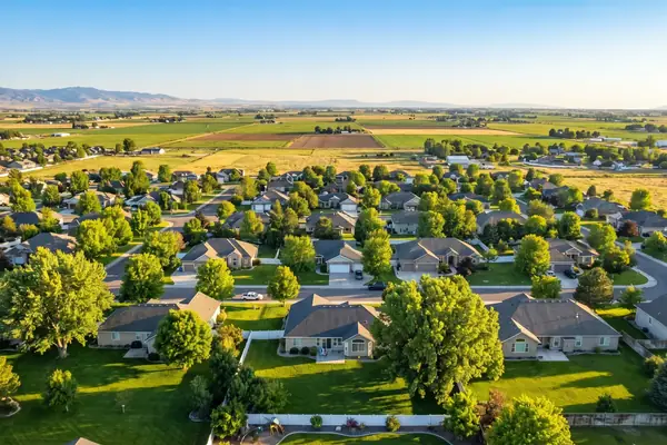 Aerial view of a Nampa subdivision bordered by farmland