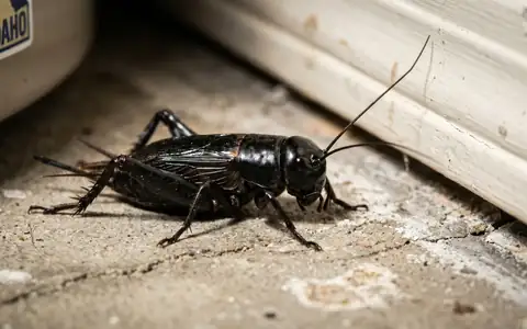 Field cricket on a concrete basement floor in a Boise Idaho home