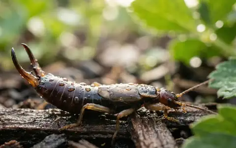 European earwig on damp garden mulch in a Boise backyard
