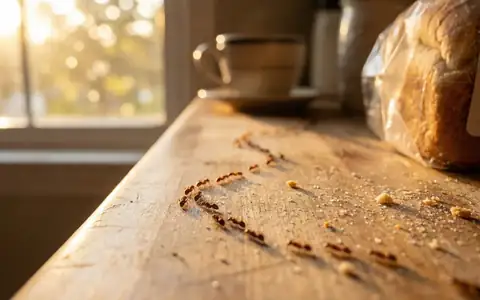 Odorous house ants trailing along a Boise kitchen countertop near a window in spring