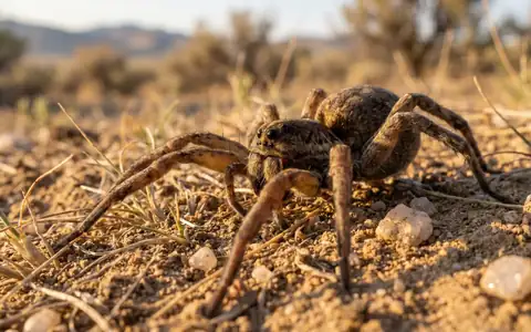 Wolf spider on Idaho soil - large hairy ground-hunting spider common in Treasure Valley homes